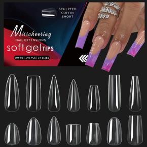 Long Coffin Stiletto French Fake Nails Clear Tips NT77
