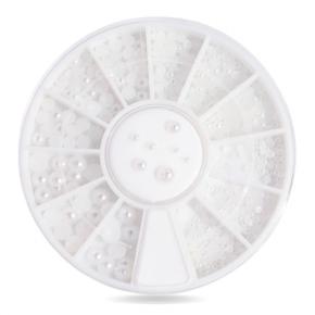 Mixed Sizes Half Round White Nail Pearls NRW14