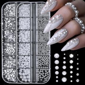 3D Mixed Sizes Half Round Nail Pearls TNR31