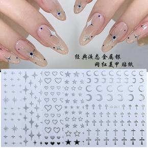 Silver 5D Embossed Moon Star Nail Art Stickers NSK05