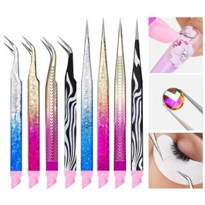 Stainless Steel Ice Flower Nail Eyelash Tweezers TCP25